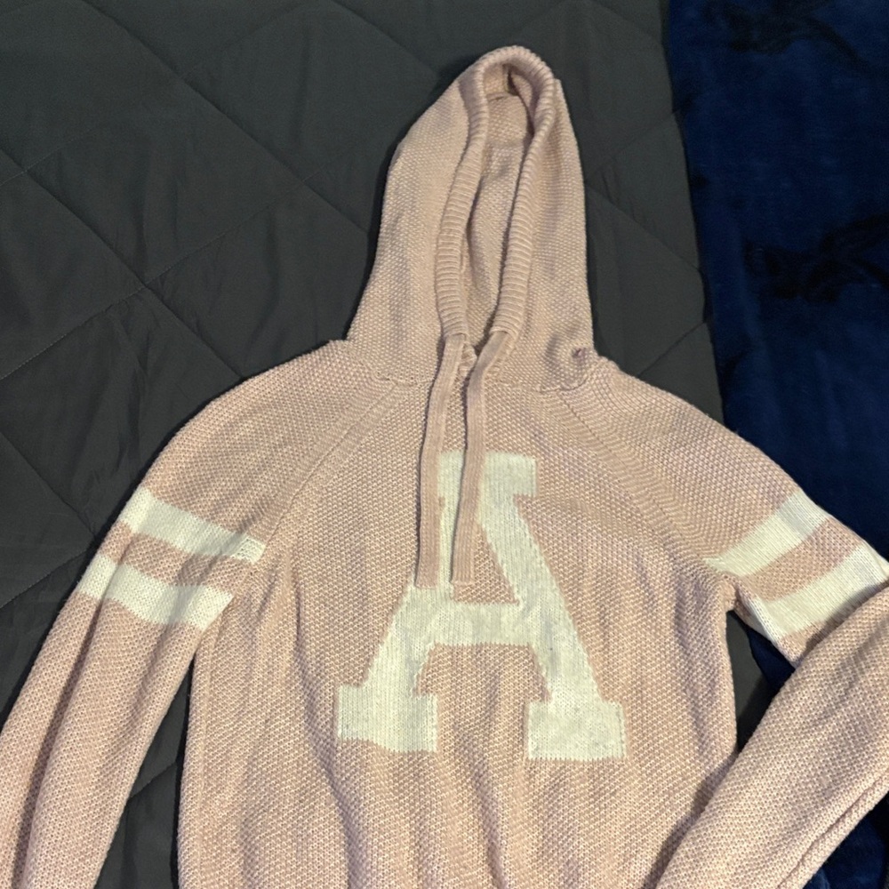 Abercrombie & Fitch Pink Hooded Sweater with White Accents